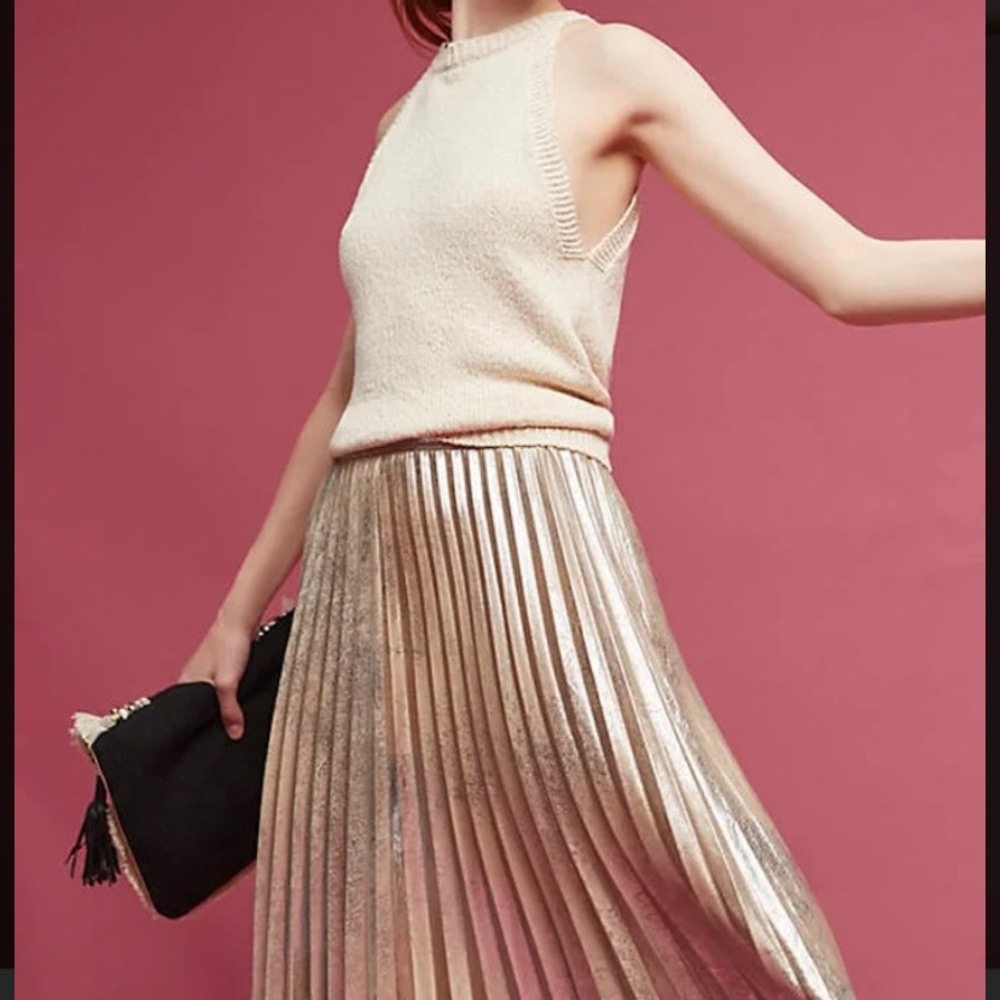 Anthropologie Maeve Metallic Pleated Skirt Size XS